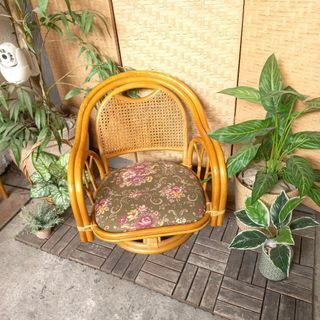 Swivel low rattan padded armchair lounge chair lazy chair
