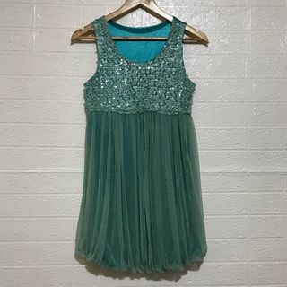 TEAL CHIFFON COCKTAIL DRESS (PARTY DRESS) WITH SEQUINS