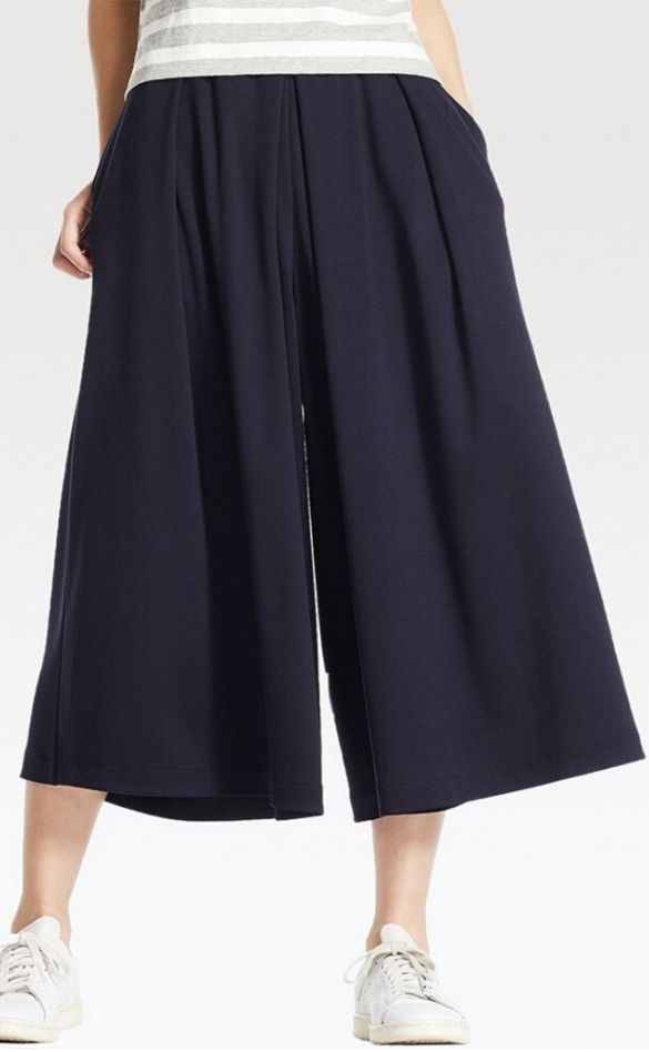 Women crepe jersey flare wide cropped pants hot sale