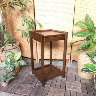 Vintage 2-tier solid wood plant stand bonsai stand pedestal