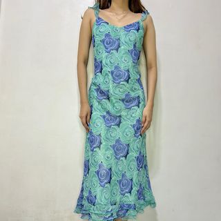 vintage teal floral summer maxi dress 🧺