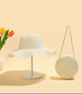 Wave pattern beach sun hat & round bag