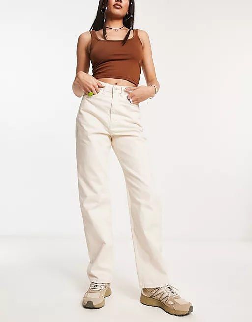 Weekday Rowe Extra High Waist Straight Leg Jeans Ecru Women s Fashion Bottoms Jeans Leggings on Carousell