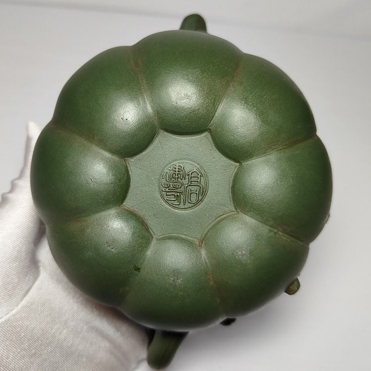 067 骨董品　朱泥南瓜急須　茶壶 　　高建芳製 朱泥急須 高建芳製南瓜壺 骨董品