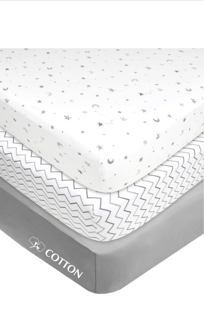 American Baby Company 100 Natural Cotton Value Jersey Knit Fitted Portable Mini Crib Sheet Grey Star Zigzag 24 x 38 x 5