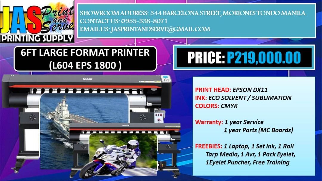 BRAND NEW LARGE FORMAT MACHINES (Category: Printers, Scanners & Copiers) located in Manila. Submitted by melvinflor41363 (Listing ID 1311764276, Image 2). Description: Brand New DX11, Dual Head DX11 & i3200 Tarpaulin Sublimation Printer Machine 6ft and 10ft, Brand New Laser Cutter and Brand New Cutter Plotter, Brand New Heat Press and other kind of printing machines. BRAND NEW!! ✅ TARPAULIN PRINTER MACHINE ✅ SUBLIMATION PRINTER MACHINE ✅ DTF MACH