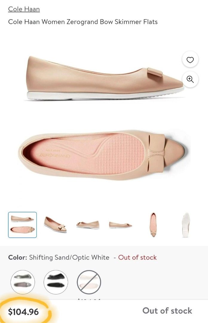 Cole Haan ZeroGrand Bow Skimmer Flats Women s Fashion Footwear Flats Sandals on Carousell