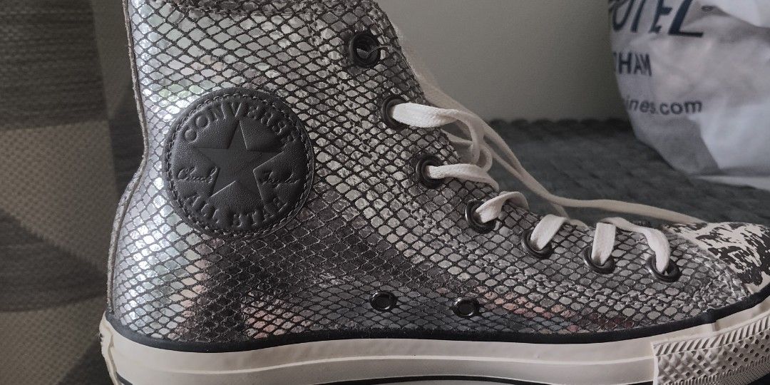 CONVERSE HI TOP SILVER SNAKESKIN SNEAKER Luxury Sneakers Footwear on Carousell