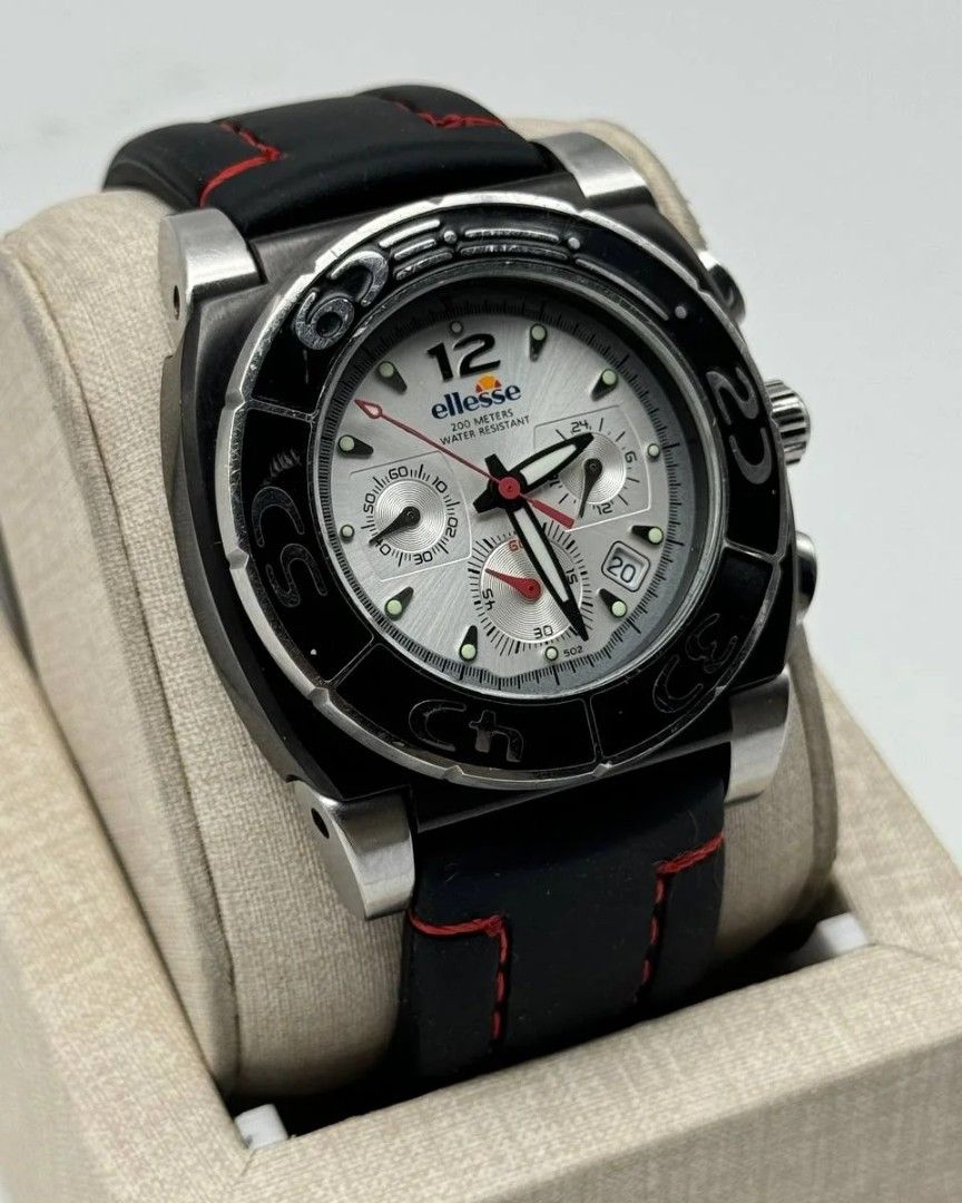 Ellesse Chronograph 03-0371 Silver Dial (Category: Luxury Watches) located in Manila. Submitted by _classicwatchcollection (Listing ID 1311782713, Image 2). Description: FS: Ellesse Chronograph 03-0371 Silver Dial Php: 4,000 Condition: 9/10 (Goodworking) Ref: 03-0371 Movement: Swiss Quartz Case size: 46mm Unit only. Pm or Contact 09063027061 for inquiries..