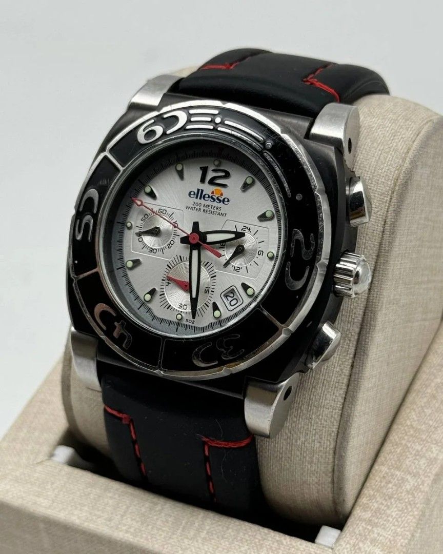 Ellesse Chronograph 03-0371 Silver Dial (Category: Luxury Watches) located in Manila. Submitted by _classicwatchcollection (Listing ID 1311782713, Image 3). Description: FS: Ellesse Chronograph 03-0371 Silver Dial Php: 4,000 Condition: 9/10 (Goodworking) Ref: 03-0371 Movement: Swiss Quartz Case size: 46mm Unit only. Pm or Contact 09063027061 for inquiries..