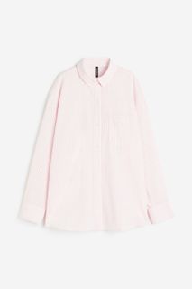 H&M Oversized seersucker shirt - Pink Longsleeves Gingham Cute Coquette Plaid HM Uniqlo Pull & Bear Bershka