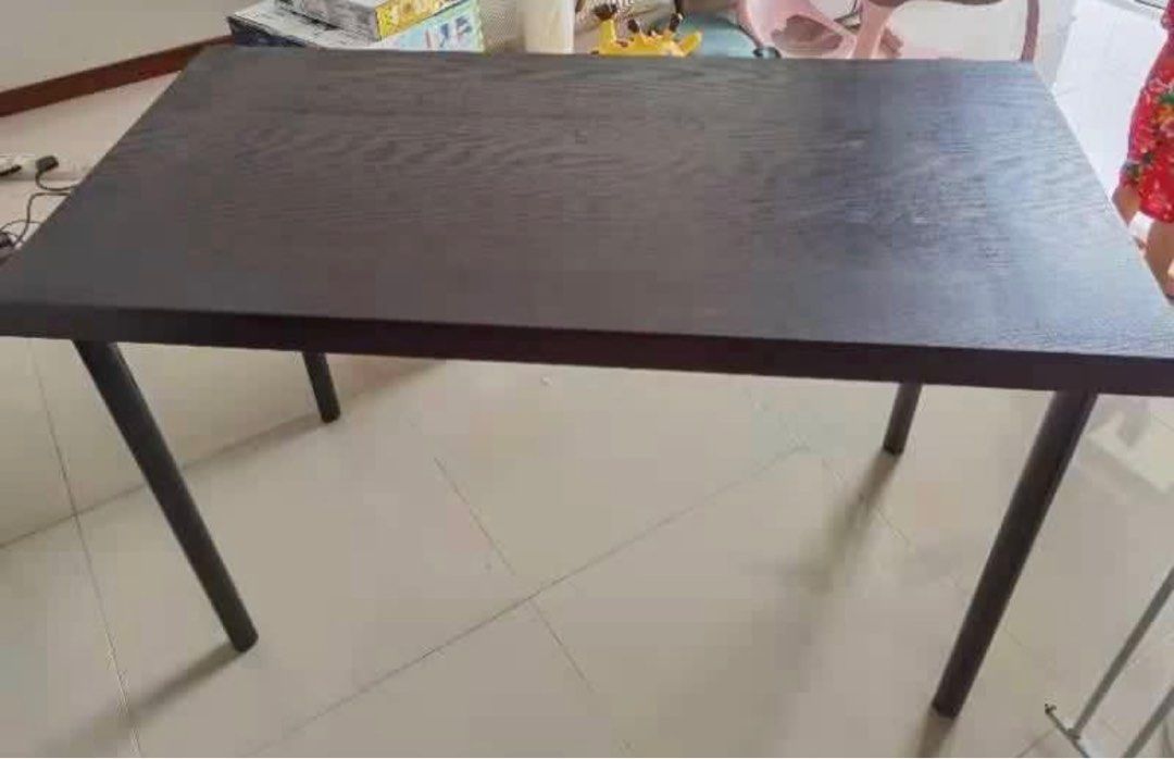 Ikea Study Table (Category: Tables & Sets) located in Singapore. Submitted by mashpotatoez (Listing ID 1311853081, Image 3). Description: Ikea study table 120cm*60cm*75. 5cm(height) Have dismantled, able to fit in taxi back seat. Table top is not the usual thin one as 3.4cm, this one is solid with 5cm thickness. Wood grain surface, can use as a small dining table. Self collect at Changi.