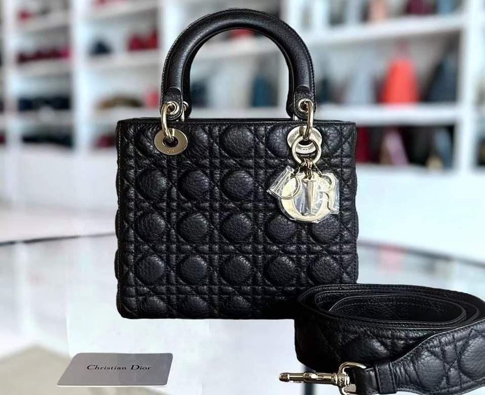 Lady D I O R Medium in Grained Calf Leather Pale GHW SOFT Flap Opening Version Condition 9 10 Comes with Card Dustbag and Sling Strap Luxury Bags Wallets on Carousell