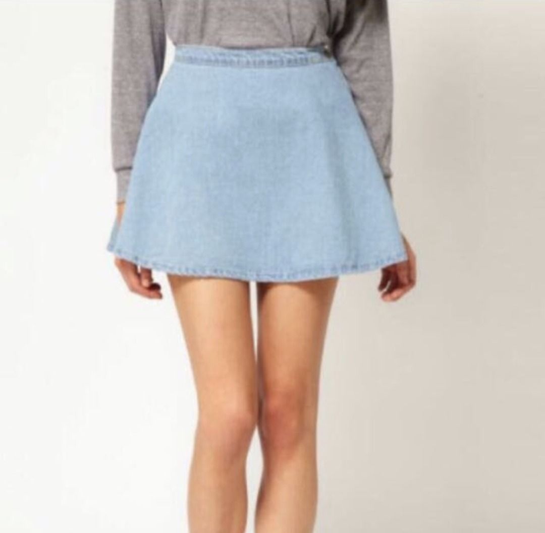 Lady light blue denim short Flare skirts Size M UK 10 Light Blue Women s Fashion Bottoms Skirts on Carousell