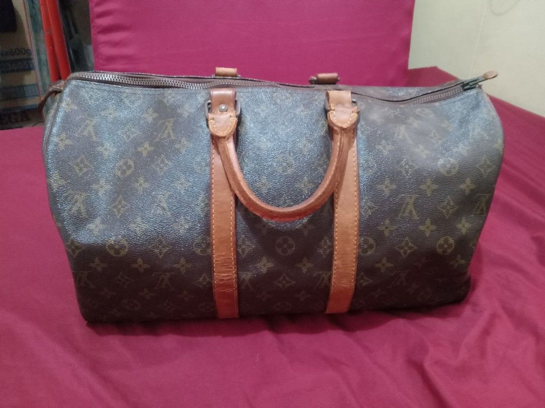 Louis vuitton project bundle (Category: Luxury Bags & Wallets) located in Manila. Submitted by monchiing (Listing ID 1311792677, Image 1). Description: louis vuitton bucket gm size needs vachetta replacement on shoulder strap and lip lining canvas in excellent condition louis vuitton keepal 45 needs cav vintage piece/eclair zipper canvas has some scratches but no cracks. *both are project bags but still can be used as is.* 17k for both bag obo.