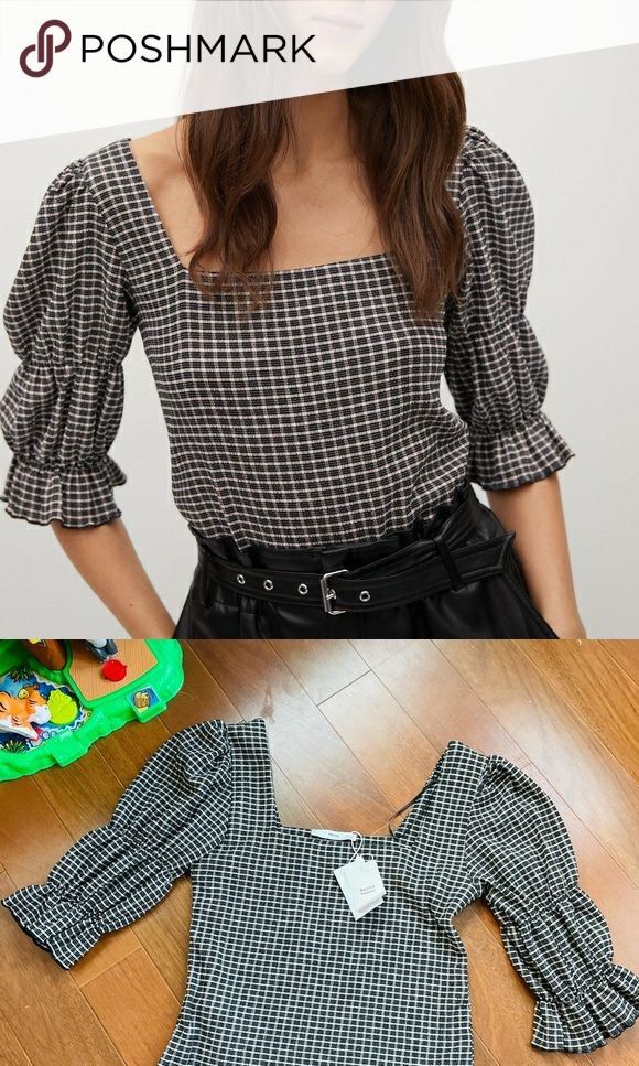 Mango Square Neck Plaid Puff Sleeves Recycled Top (Category: Blouses) located in Quezon City. Submitted by purposefuldecluttering (Listing ID 1291425765, Image 1). Description: No flaw First 2 photos from pinterest, for reference only..