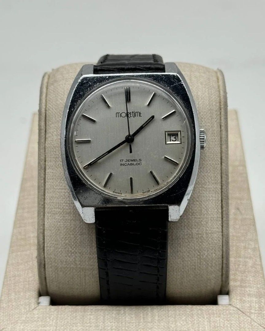 MoreTime Incabloc Silver Dial Leather Strap (Category: Luxury Watches) located in Manila. Submitted by _classicwatchcollection (Listing ID 1311735525, Image 1). Description: FS: MoreTime Incabloc Silver Dial Leather Strap Php: 8,000 Condition: 8/10 (Goodworking) Movement: Mechanical (Manual) Case size: 35mm Unit only. Pm or Contact 09063027061 for inquiries..