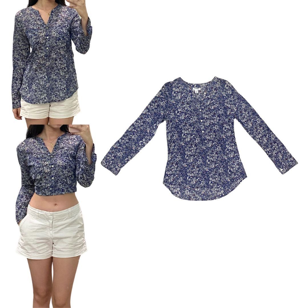 old navy dark blue floral polo (Category: Blouses) located in Quezon City. Submitted by janialee (Listing ID 1311851994, Image 1). Description: - qc, mnl - j&t, ggx, others - ssd (grab, lalamove, others) - xs - s.