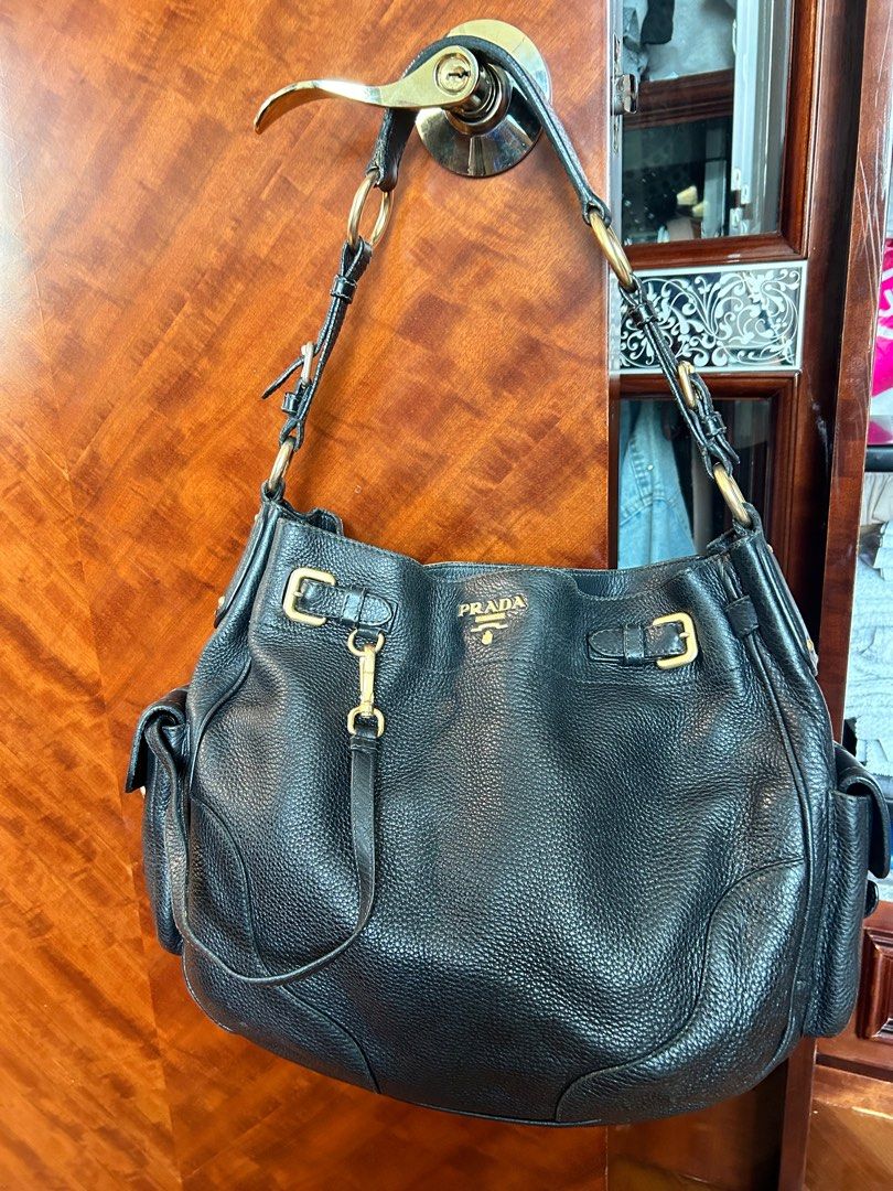 Prada shoulder bag leather vintage big size