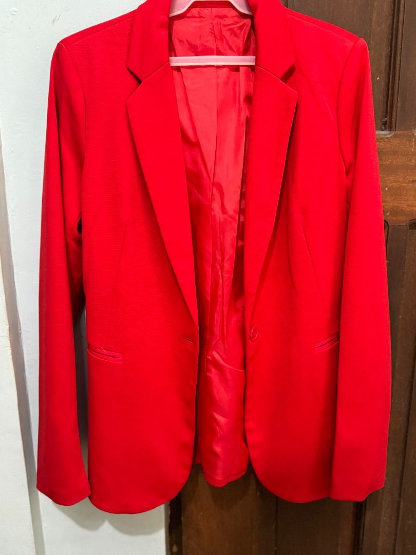 Red Blazer Jersey Elegant Classy Office Workwear (Category: Others Tops) located in Quezon City. Submitted by d.choice (Listing ID 1311764335, Image 1). Description: HQ blazer Fits Small to Medium Perfect for office and school Could go from casual to formal seemlessly.