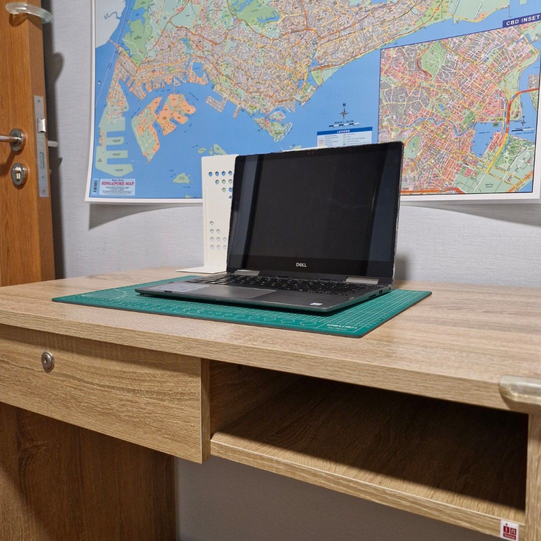 Study Table (Category: Tables & Sets) located in Singapore. Submitted by j_ellure_j (Listing ID 1311847026, Image 3). Description: sturdy yet minimalist study desk. lost the key, so drawer unable to lock. self collect at Anchorvale Sengkang..