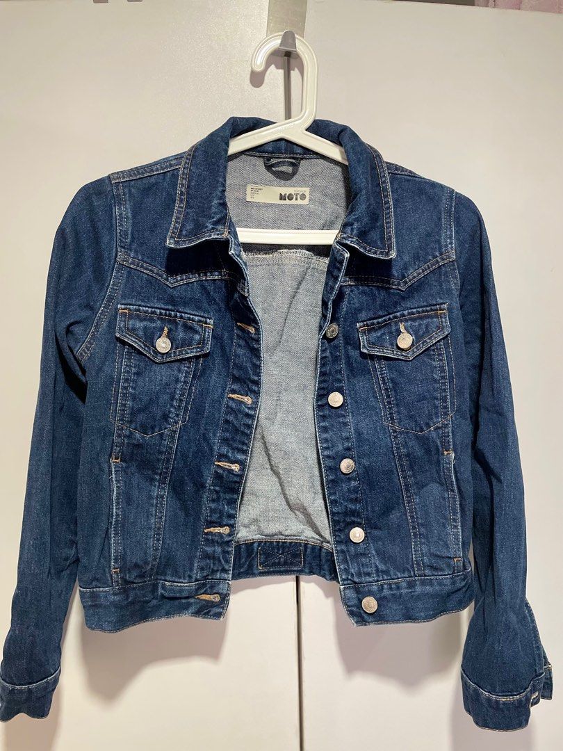 Topshop moto cropped denim jacket cheap