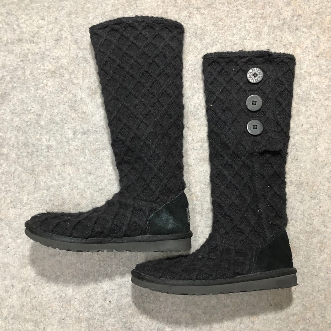 UGG BOOTS AUSTRALIA Lattice Cardy Black Sweater Knit Tall Boots Style 3066 Women s Size US 7 EU 38 JAPAN 24cm Women s Fashion Footwear Boots on Carousell