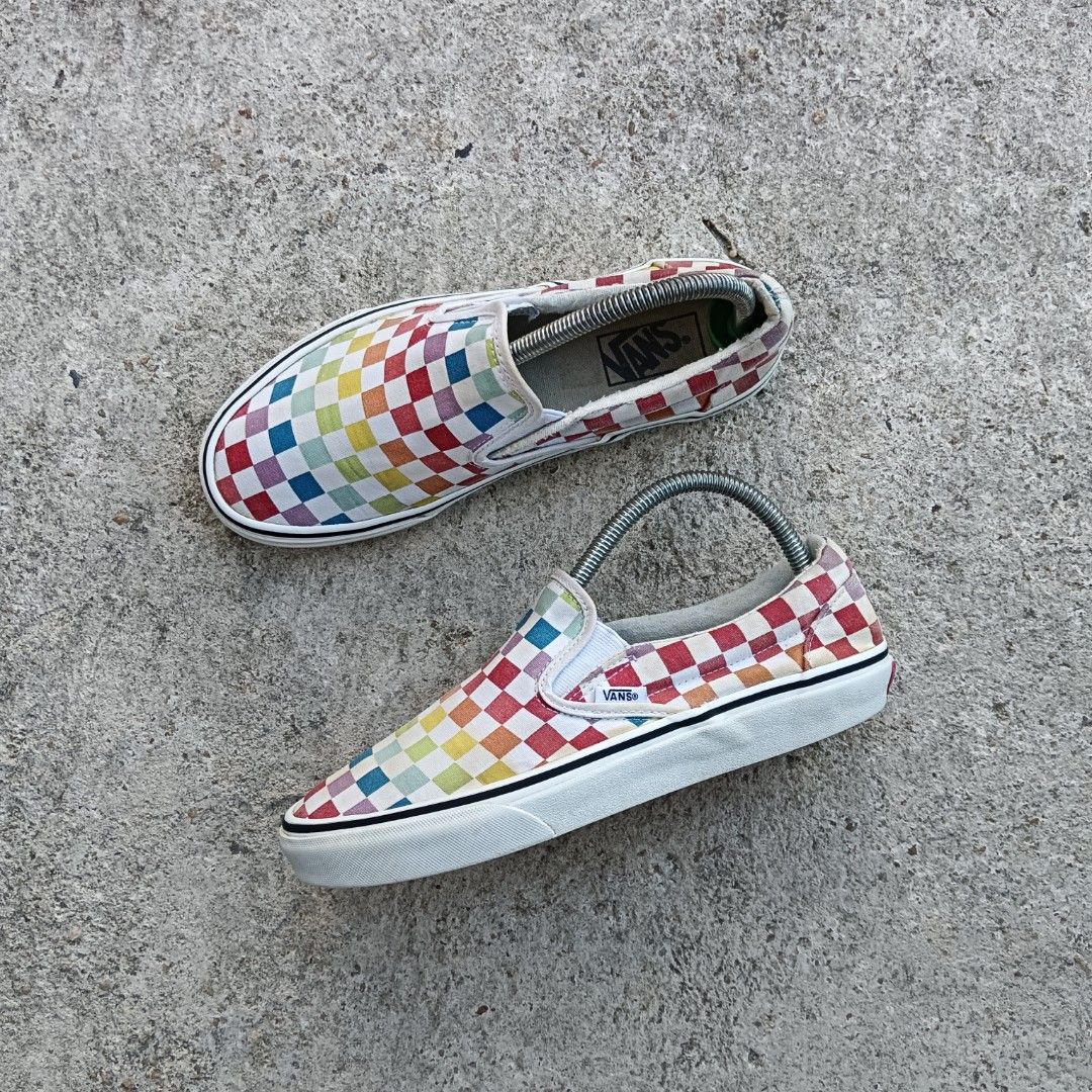 Vans Classic Slip 0n Rainbow Checkerboard 6.5UK RM1OO Men s Fashion Footwear Sneakers on Carousell