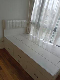 Window bay storage bed frame singapore super single size bed/can make any size