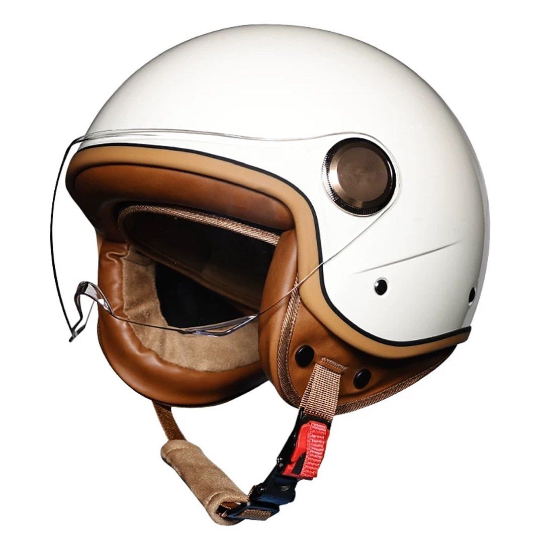 Cream White Retro Jet Fighter Motorcycle Helmet Matte Pilot