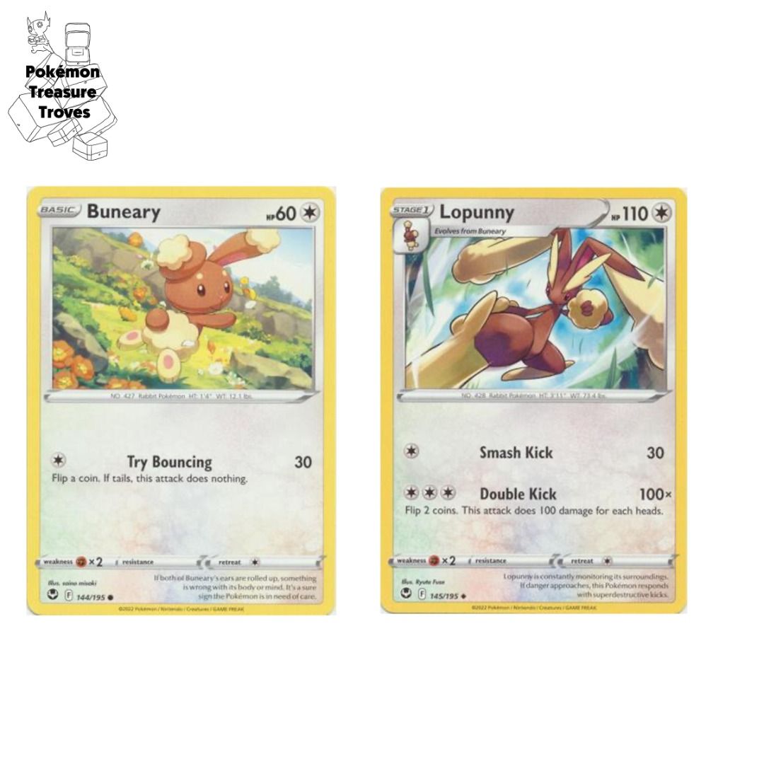 0.80] Pokemon Silver Tempest Buneary & Lopunny Card Set, Hobbies & Toys,  Toys & Games on Carousell