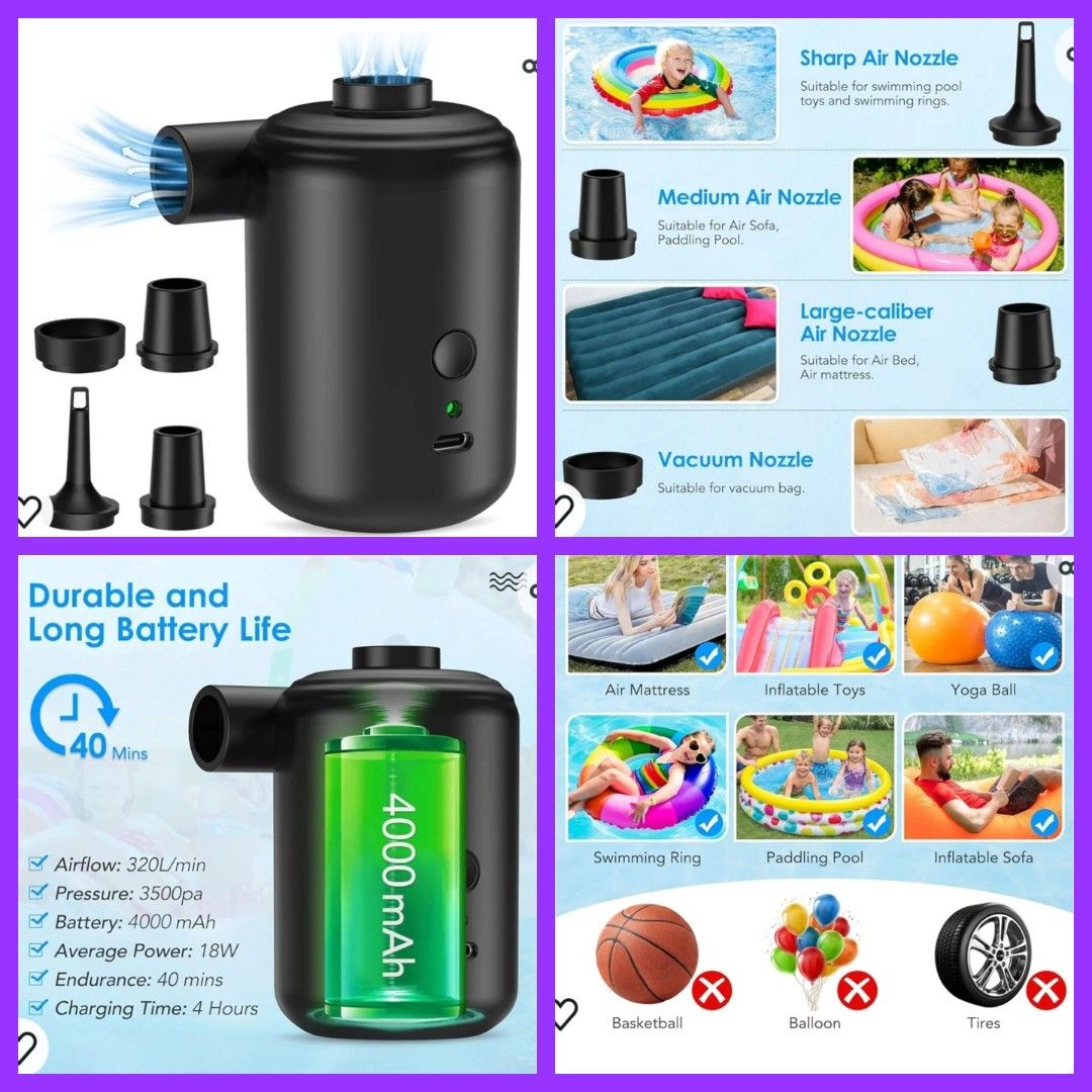 Inflatable Inflatable Mattresses Electric Air Pump Portable Quick-fill ...