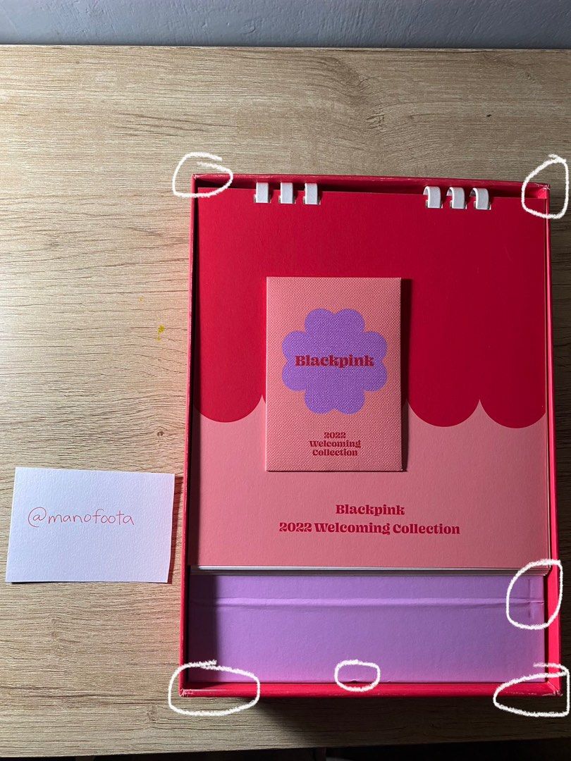 Blackpink 2022 Welcoming Collection (Category: K-Wave Merchandise) located in Quezon City. Submitted by xalian.closet (Listing ID 1313514760, Image 2). Description: Condition: - unsealed - complete inclusions with POB (pre order benefit) - has some dents because of shipment - has signs of usage but for calendar only - scan card was only used once *Negotiable Price.