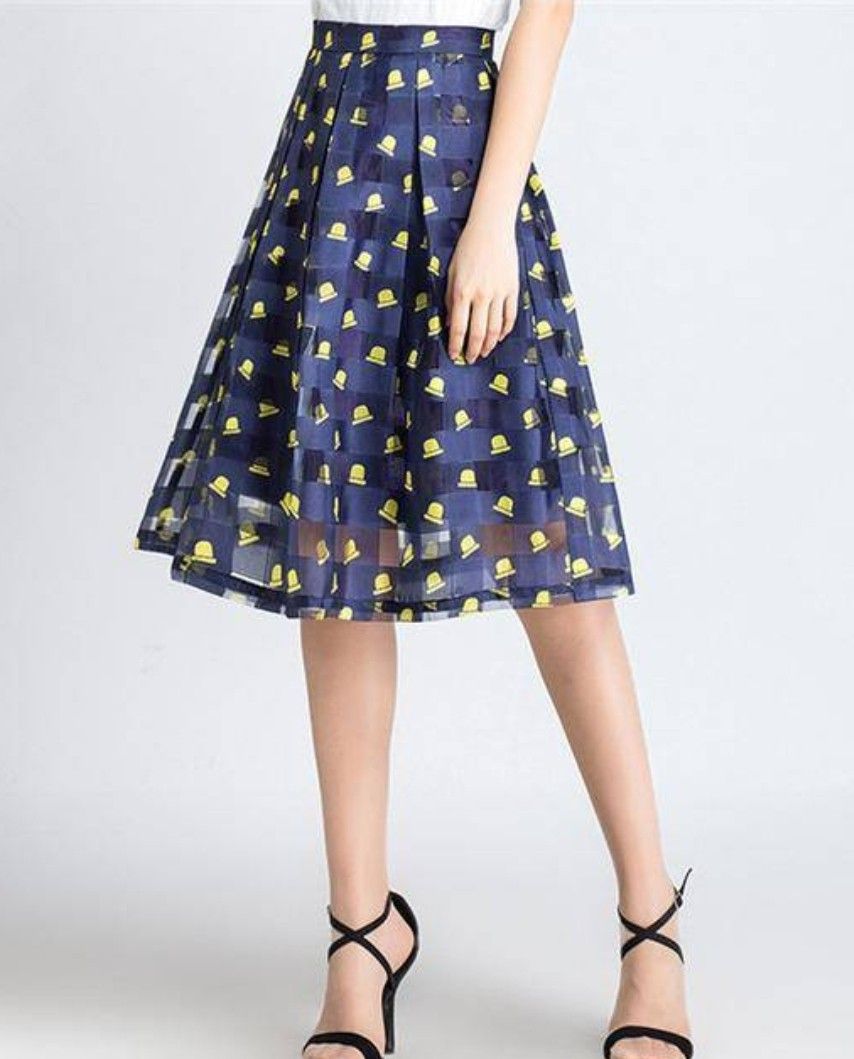 Blur and Yellow Hat Print SHEER Pleated Skirt Women s Fashion Bottoms Skirts on Carousell