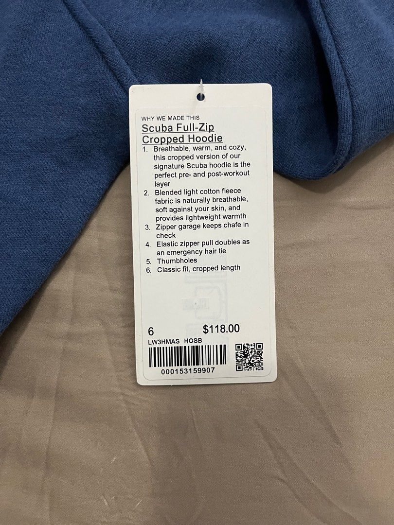 BNWT Lululemon Scuba Full Zip Cropped Hoodie Size 6 HOSB
