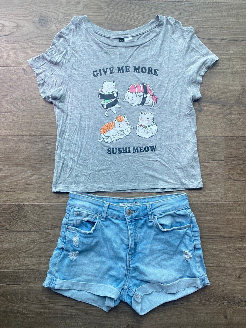 H M cat sushi shirt Women s Fashion Tops Shirts on Carousell