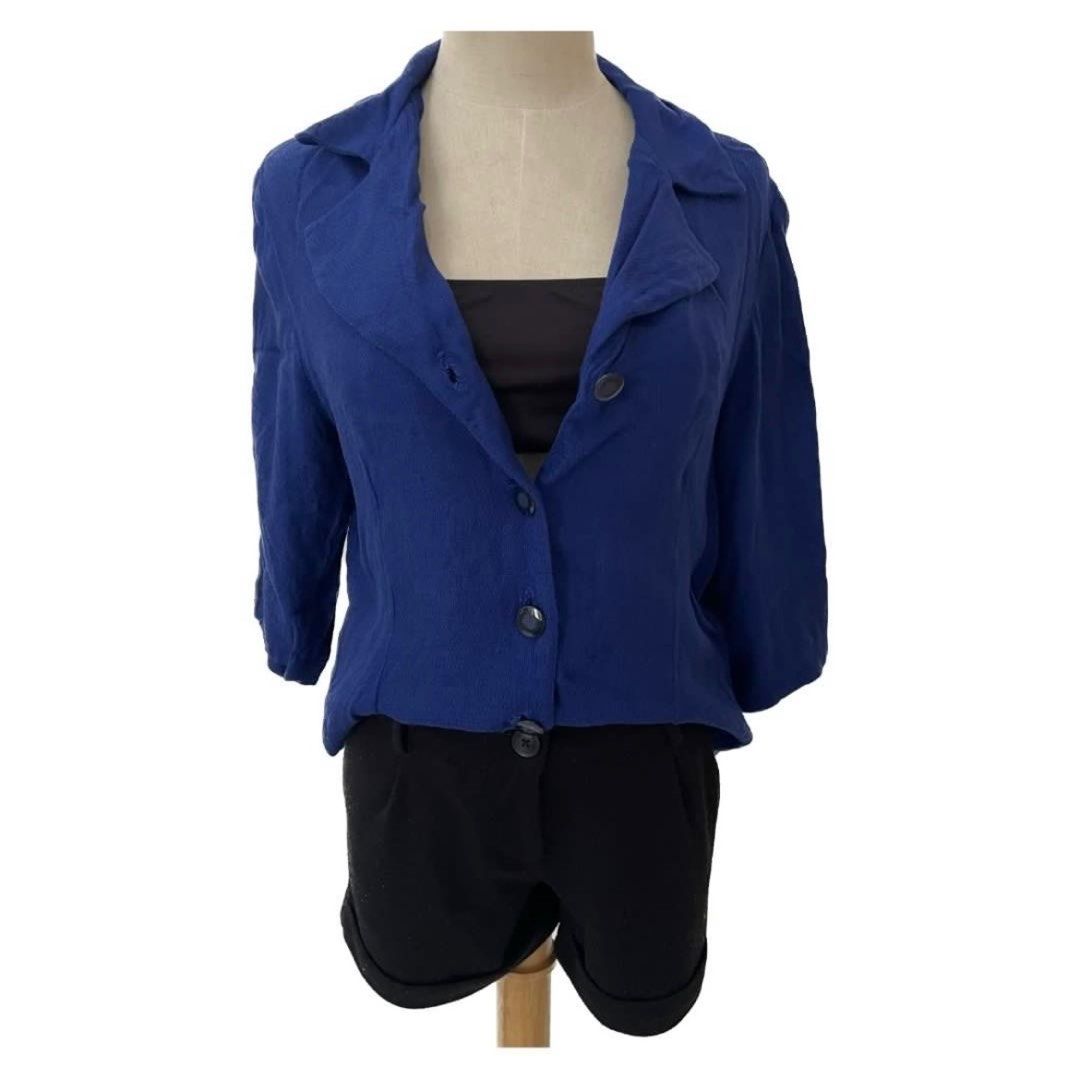 CLEARANCE SALE Korean Brand Elegant Classy Stylish Good Quality Dark Blue Button Down Mid Sleeves Curvy Fitted Slim Knitted Cardigan Polo Blazer Blouse Top with Collar Women s Formal Corporate Attire ...