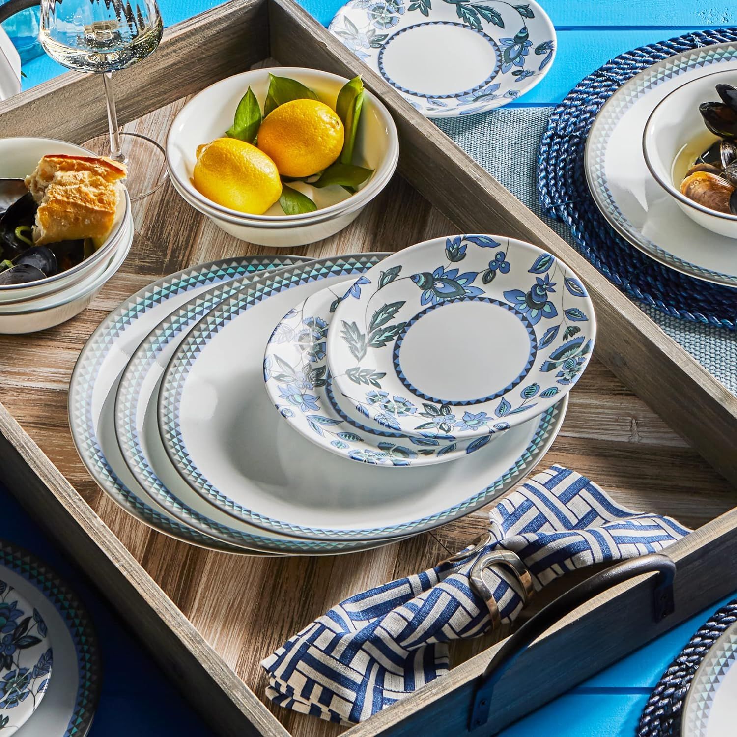 Corelle 18 Piece Dinnerware Set Service for 6 Lightweight Round Plates and Bowls Set Vitrelle Triple Layer Glass Chip Resistant Microwave and
