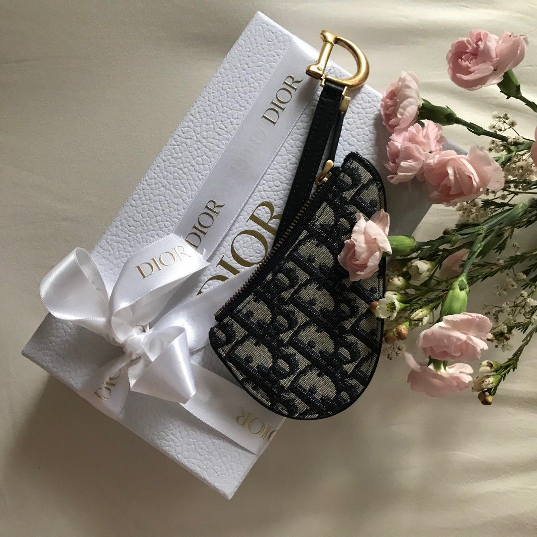 Dior Saddle Coin Purse Blue Oblique Full Set