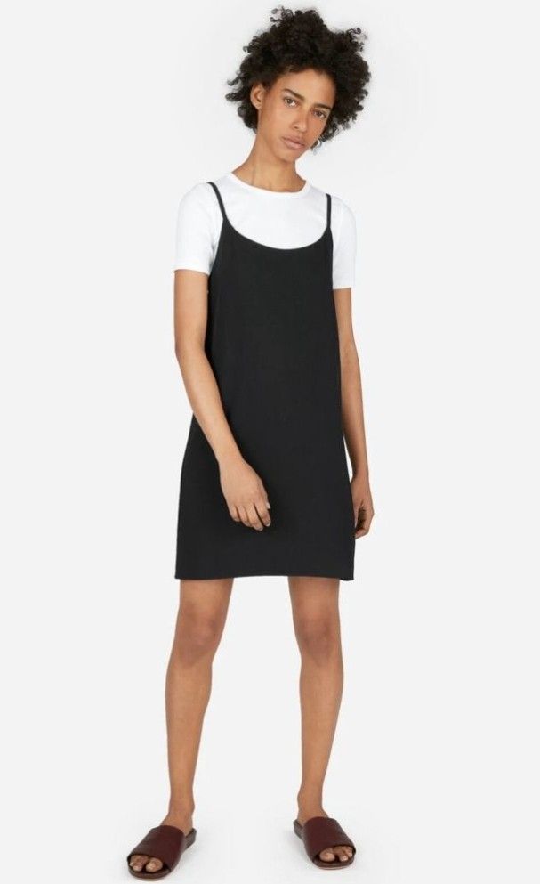 Everlane Japanese GoWeave Mini Slip Dress Black