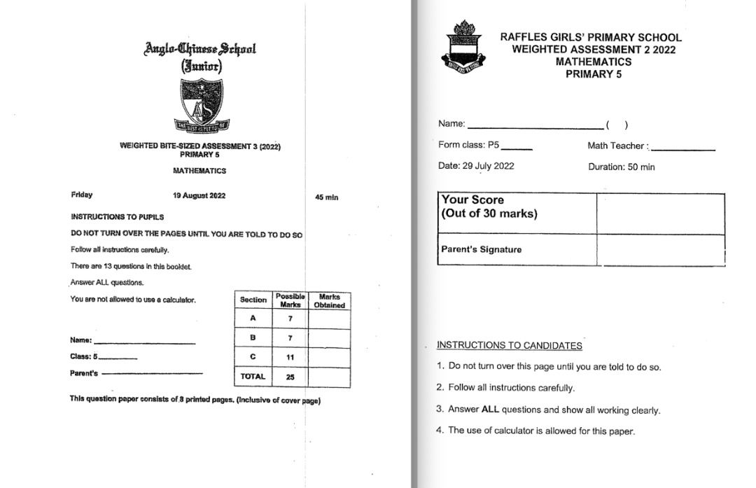 Free School Test Papers Primary(P1-P6)/Secondary/Junior College for ...