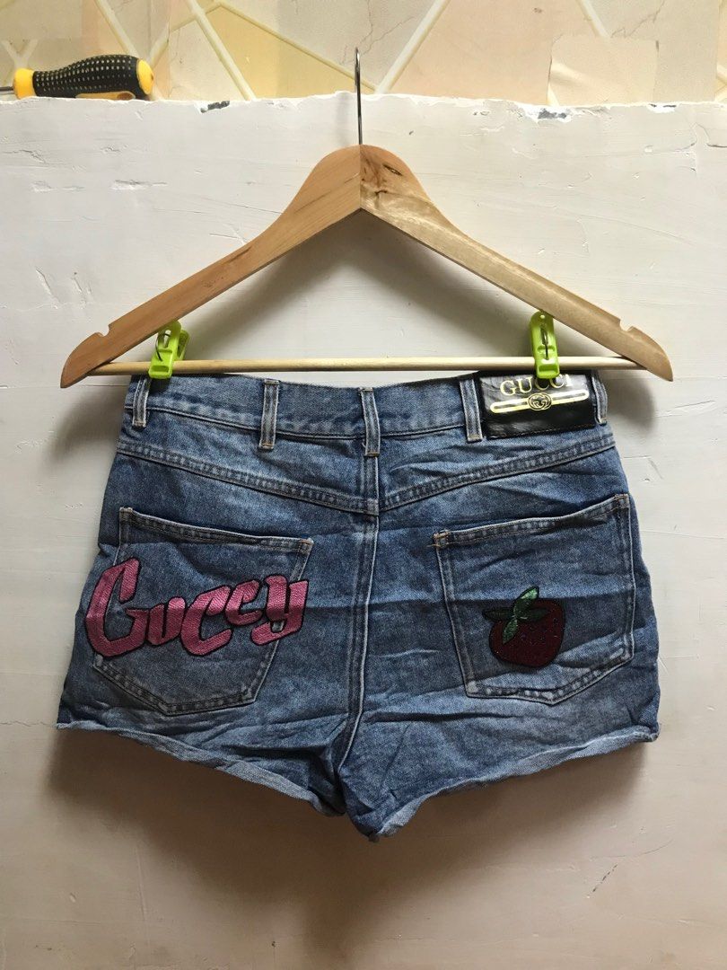 Gucci Blue Denim Strawberry Shorts