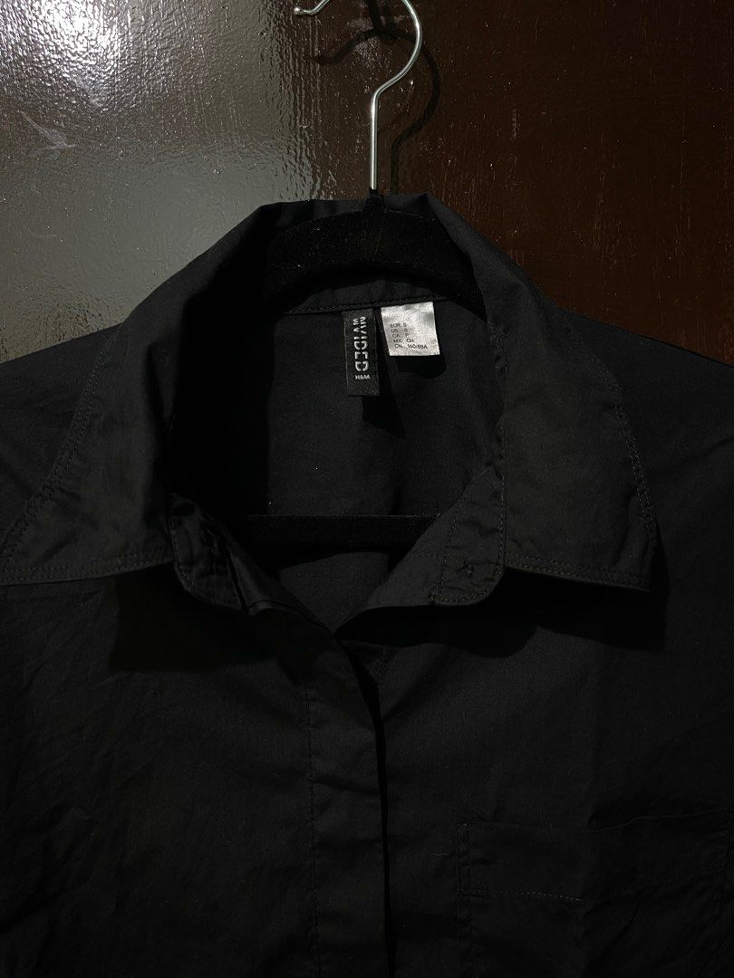 H M Black Button Down Shirt Women s Fashion Tops Longsleeves on Carousell
