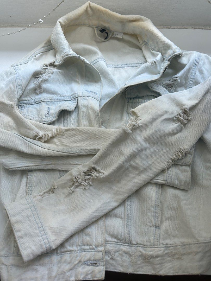 Distressed denim jacket h&m top
