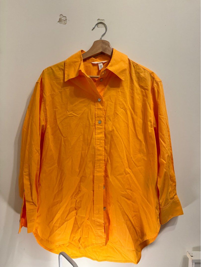 H M orange button down T shirt Carousell