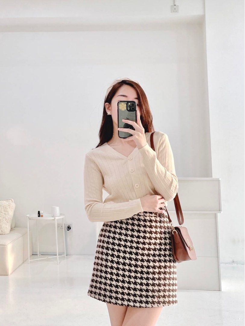 Houndstooth Brown Skirt