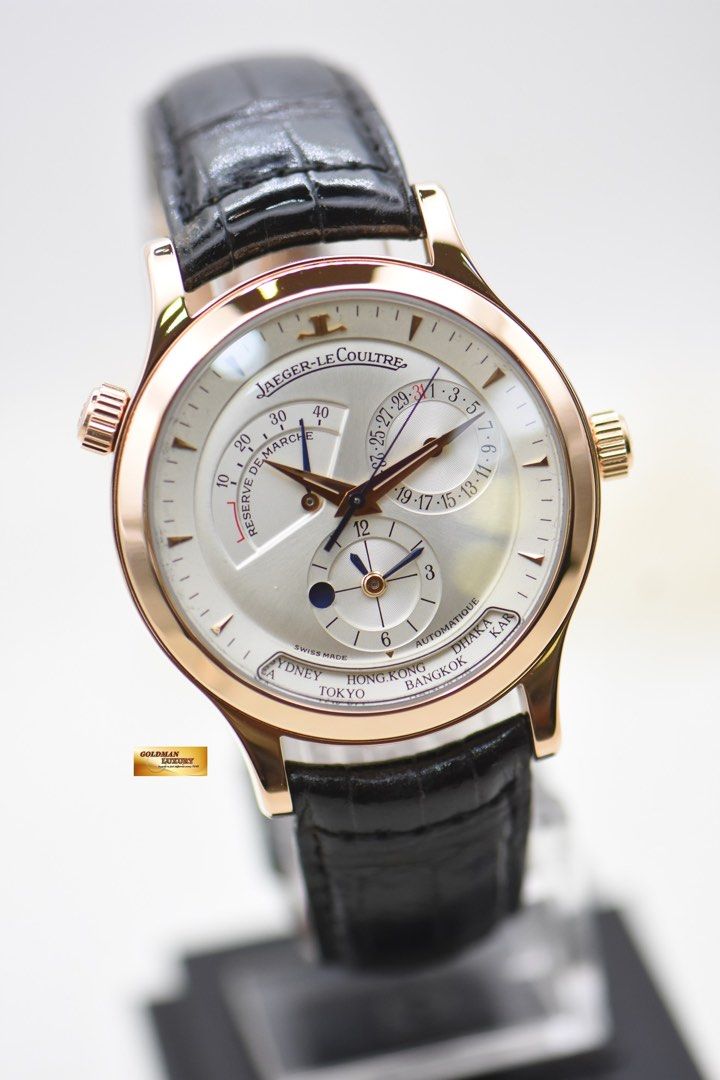 JLC MASTER GEOGRAPHIC 38mm RESERVE De MARCHE GMT ROSE GOLD IN HINGED BACK AUTOMATIC 142.2.92 MINT