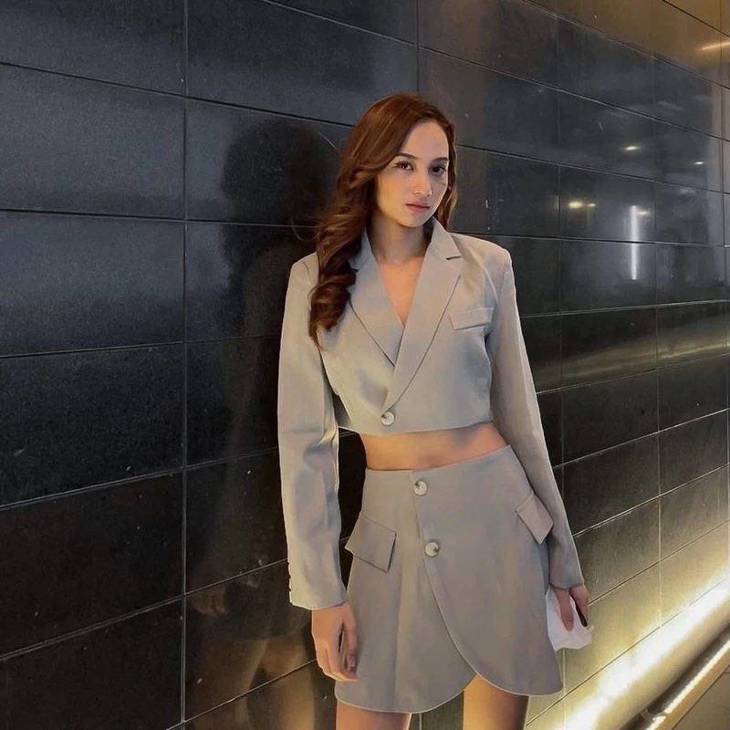 KATE BLAZER SET/ blazer set crop blazer one set skirt korean style pakaian  wanita vest top