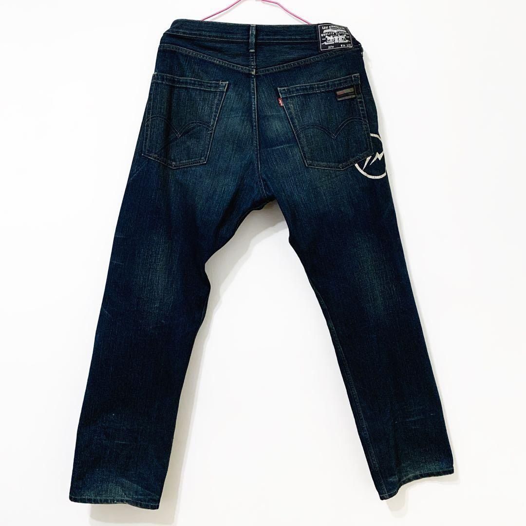 近全新品 Levi's X Fenom X Fragment Disco 重磅水洗 刺繡閃電 黑水鑽雕花 藍牛王