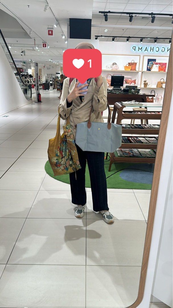 Longchamp blue pastel papier le pliage le medium steel long handle large  Ith mlh